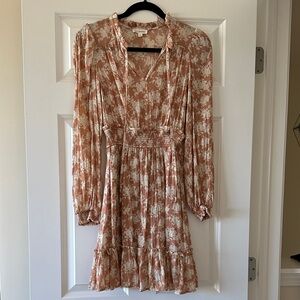 Blu Pepper Floral Long Sleeve Dress in Cream and Brown